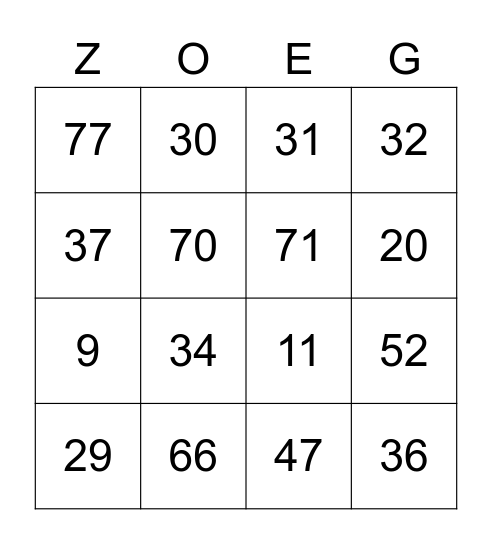 Zozo's Birthday! Bingo Card