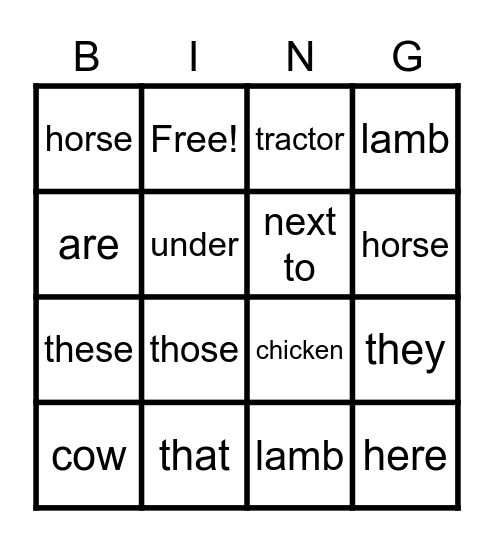animals Bingo Card
