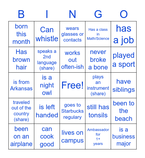 Ambassadors Bingo Card