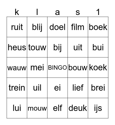 Tweetekenklanken Bingo Card
