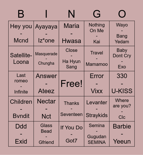 Sebonggg Bingo Card