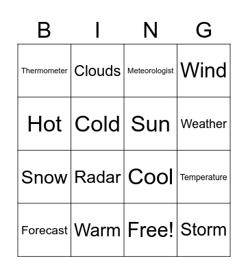 ULS Weather Bingo Card