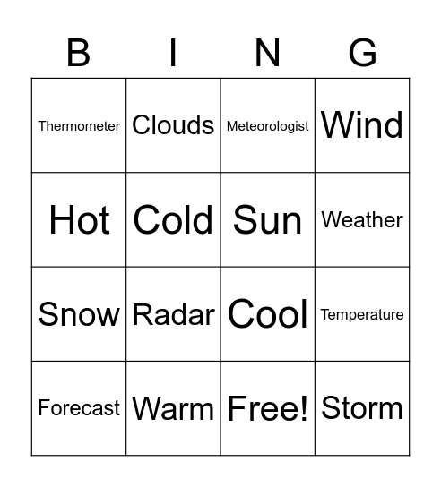 ULS Weather Bingo Card