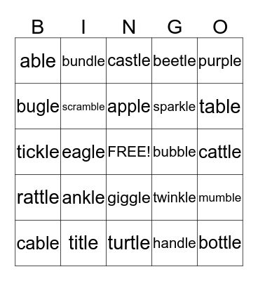 le word Bingo Card