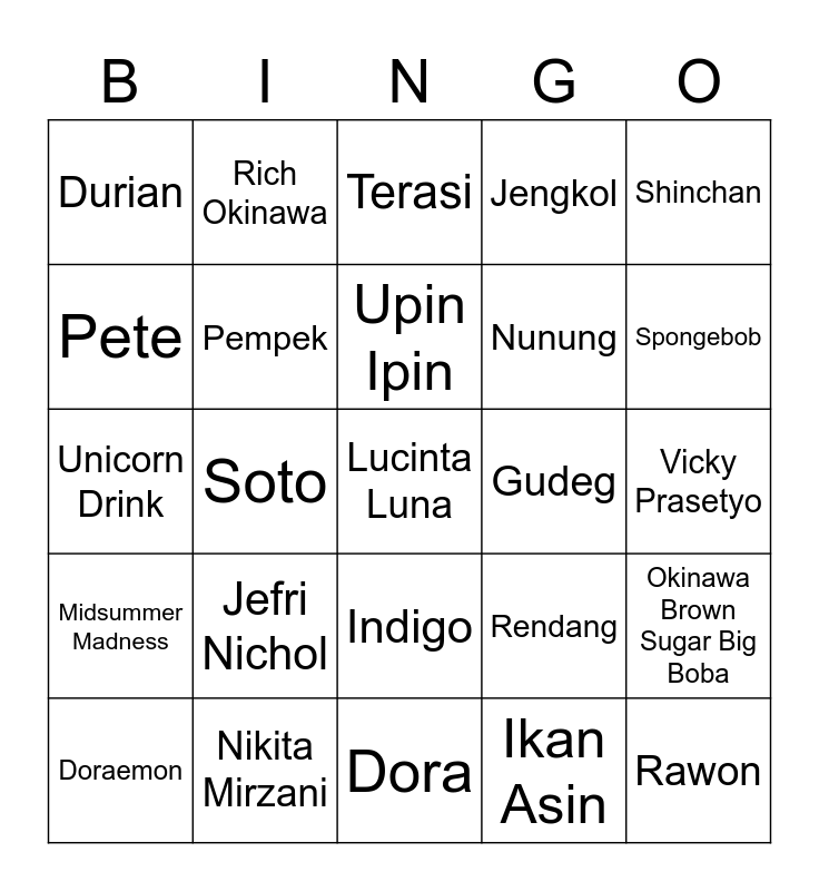 Lila's Bingo Card Bingo Card