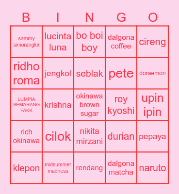 Bingo Punya Sasuke Bingo Card