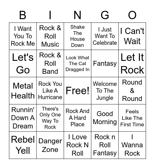 Classic Rock Dance Party Bingo Card