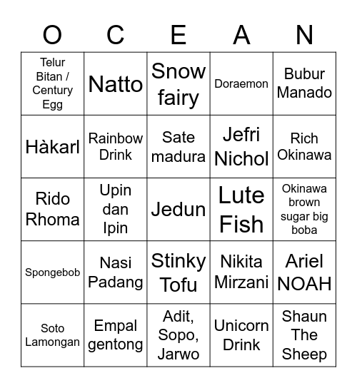 9O Bingo Card