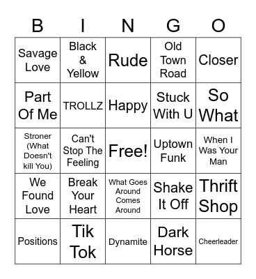 21st Century Billboard #1's Bingo Card