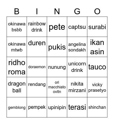 PUNYA YOSE Bingo Card
