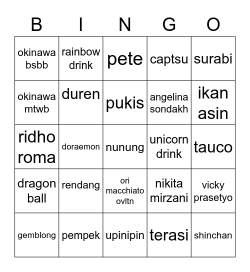 PUNYA YOSE Bingo Card