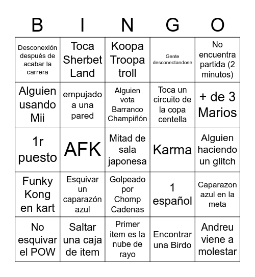 Mk Wii Bingo Card