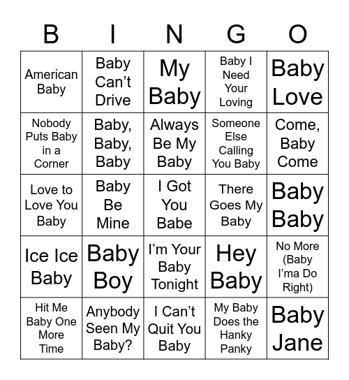 BABY SINGO Bingo Card