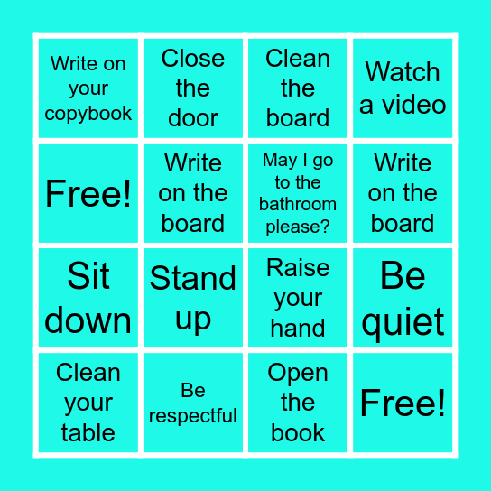 Classroom commands Bingo Card