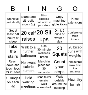 Wellness Bingo Card