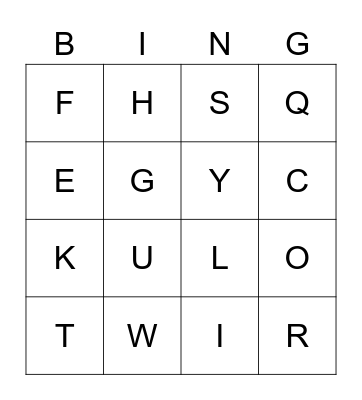 Uppercase Letters Bingo Card