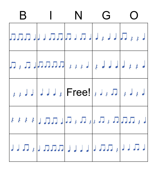 Rhythm Bingo - Easy Level Bingo Card