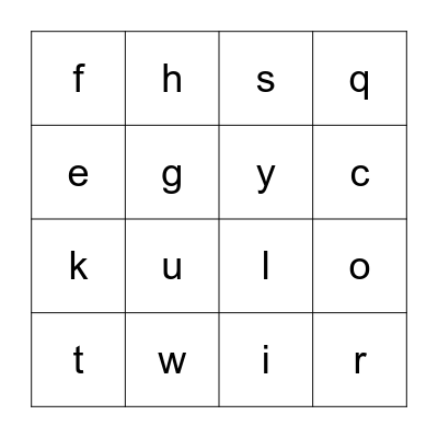 Lowercase Letters Bingo Card