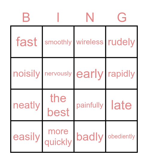 Adverbs of Manner Bingo Card