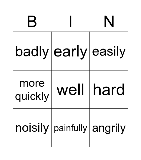 Adverbs of Manner Bingo Card