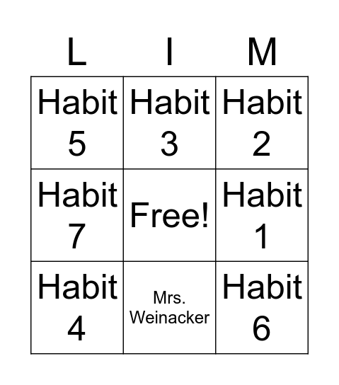 Leader in Me Bingo Card