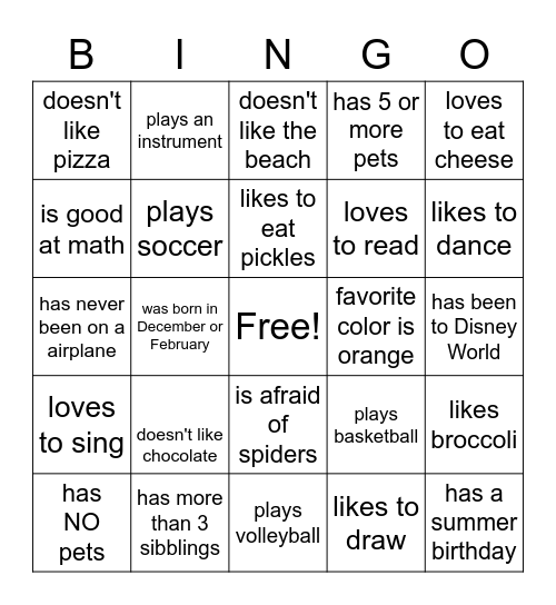 Get to know you BINGO Card