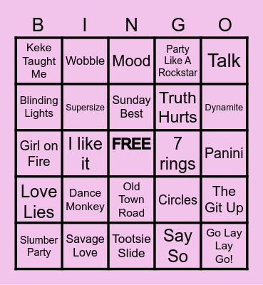 Kids Bop Bingo Card