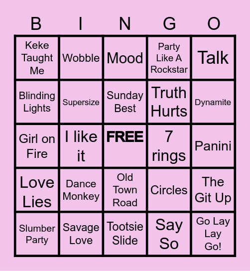 Kids Bop Bingo Card