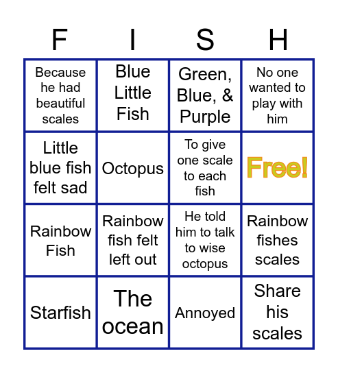 Rainbow Fish Bingo Card