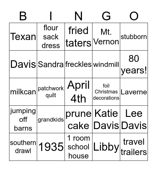Untitled Bingo Card