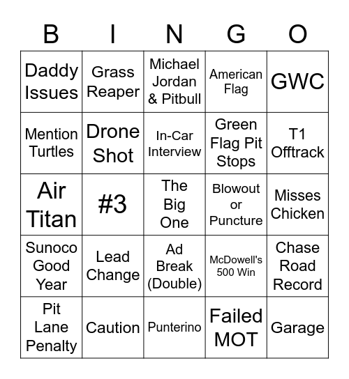 NASCAR Roval Bingo Card