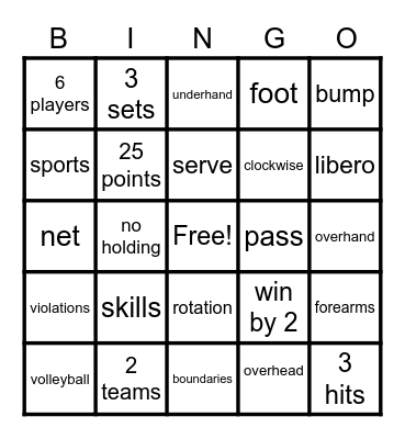 Volleyball Bingo Card