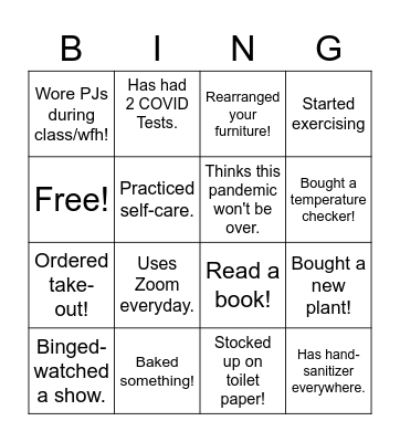 Quarantine bingo Card