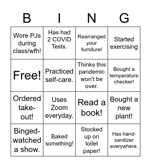 Quarantine bingo Card