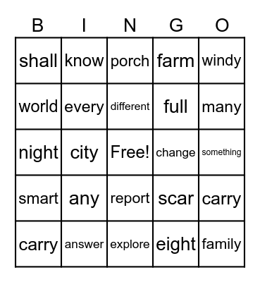 Fundations Bingo Card