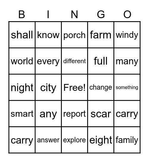 Fundations Bingo Card
