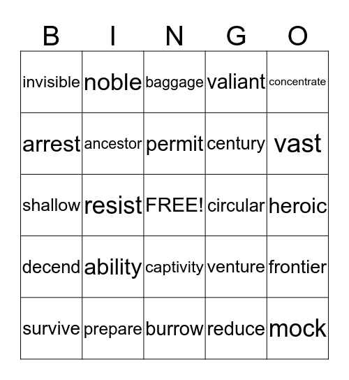 Vocab Bingo Card