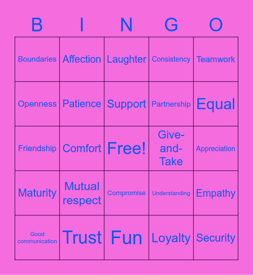 Health Relationships Bingo Card