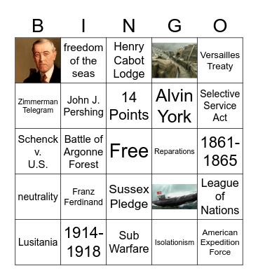 WWI Vocabulary Bingo Card