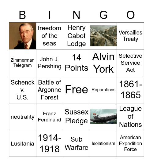 WWI Vocabulary Bingo Card