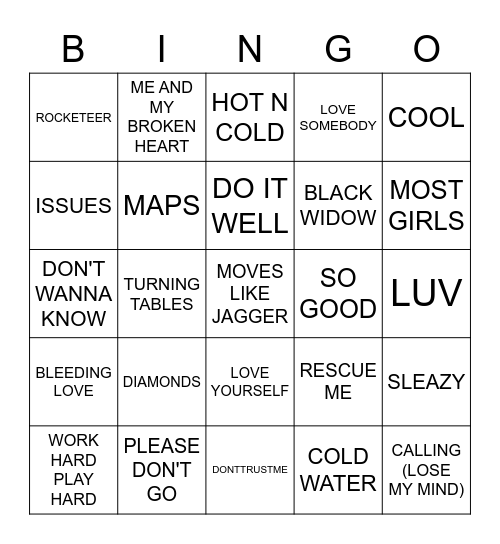 RYAN TEDDER VS BENNY BLANCO Bingo Card