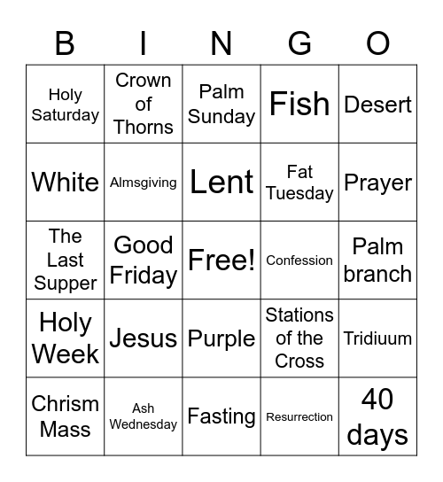 LENT Bingo Card