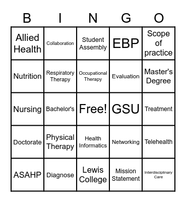 ASAHP - Student Assembly Bingo Card