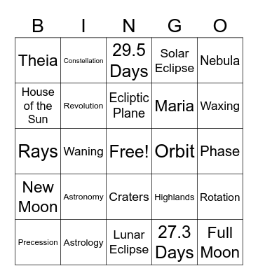 Space Bingo A Bingo Card