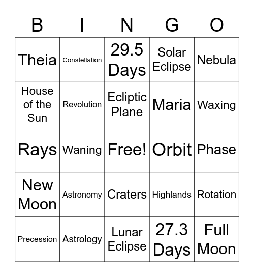 Space Bingo A Bingo Card
