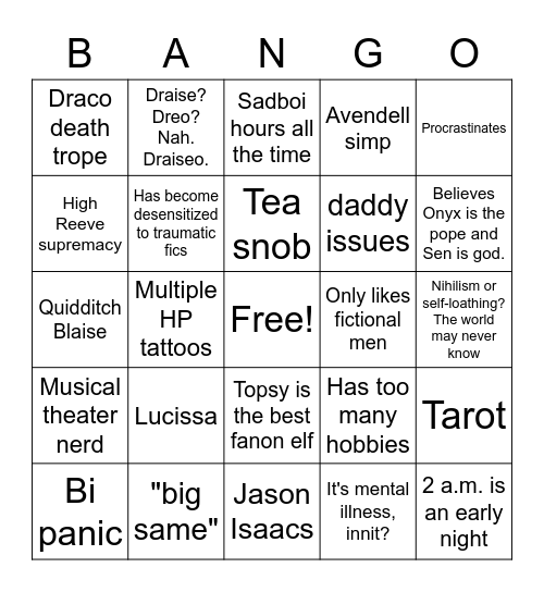 Persephone Bango Bingo Card