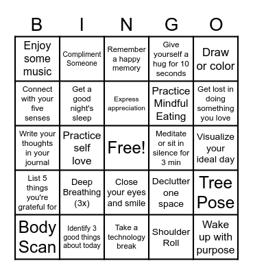 MINDFULNESS BINGO Card