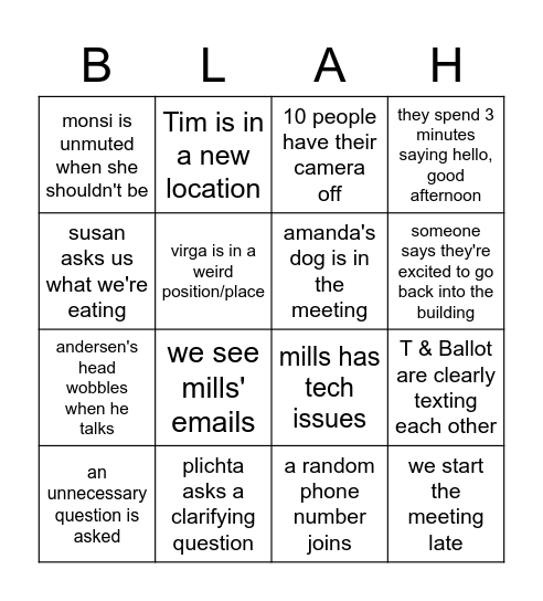 meeting Bingo Card