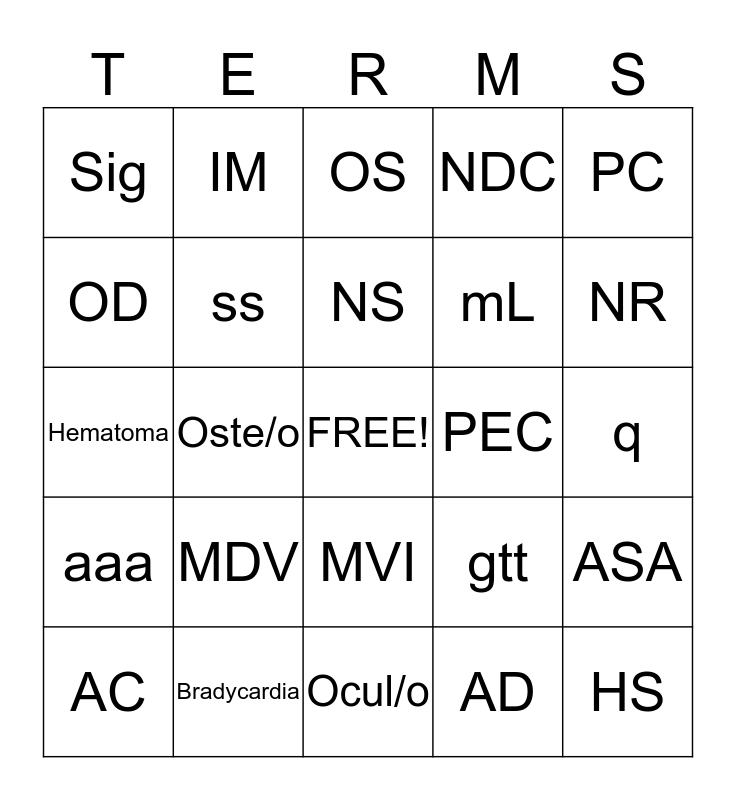 TERMS BINGO Card