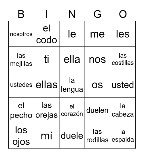 DOLER y EL CUERPO V2 Bingo Card